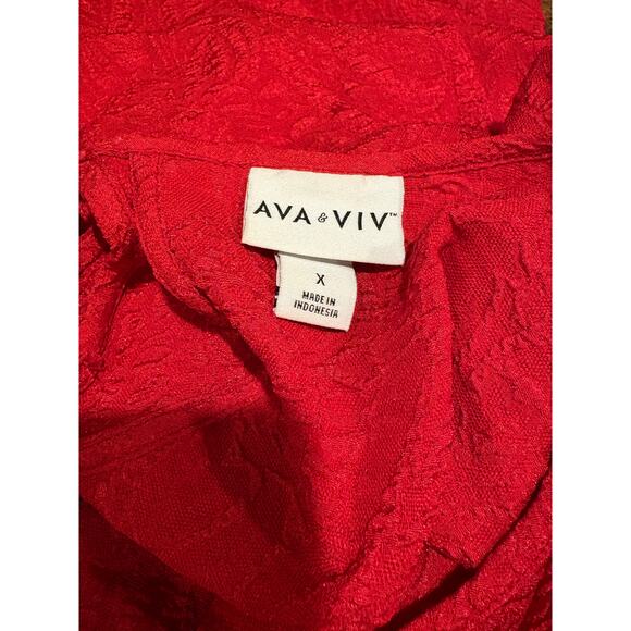 AVA & VIV Red Tiered Long Maxi Dress | Short Sleeve Shimmery Party Holiday | 1X - Picture 10 of 10